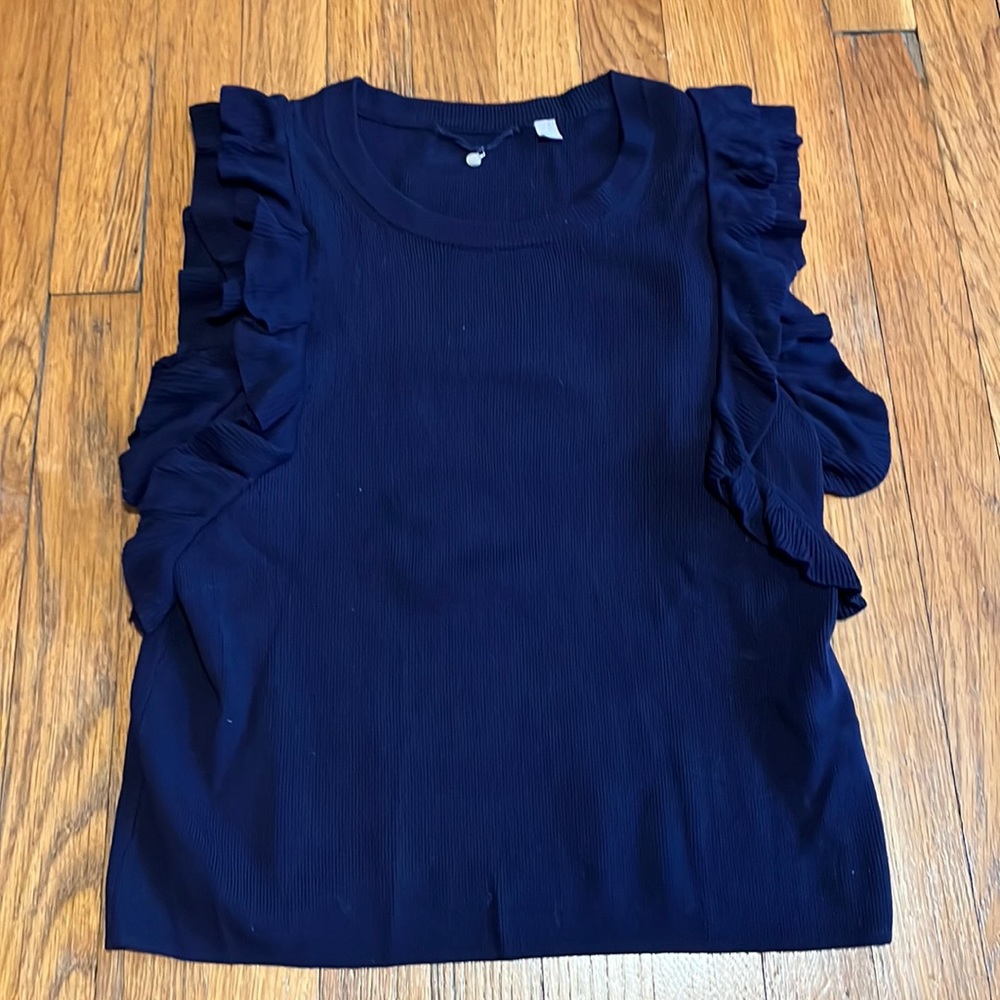 Anthropologie Knitted & Knotted Short Sleeve Ruffle Pullover Sweater- Size Small